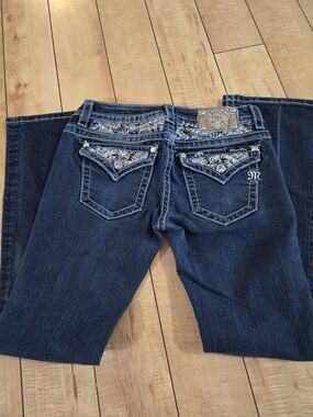 Miss Me Dark Blue Embroidered Boot Cut Jeans
